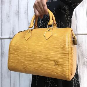 美品/スピーディ25●ルイヴィトン LOUIS VUITTON エピ ハンドバッグ ミニボストンバッグ 大容量 タッシリイエロー 黄色 レザー 本革 