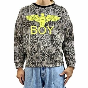 新品 ボーイロンドン BOY LONDON 蛇 スネーク 総柄 イーグル ロゴ パンク 80年代ファッション ドロップショルダー ショート丈 スウェット S