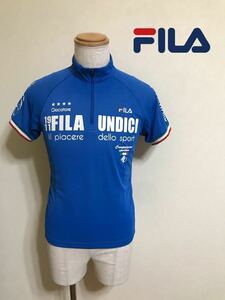 FILA フィラ ハーフジップ ドライ トレーニング ウェア プルオーバ 青 半袖 サイズS サイクルジャージ ブルー