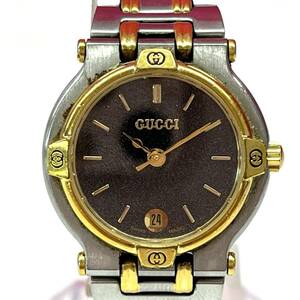 Z298-O35-1692◎ GUCCI グッチ 9000L レディース腕時計 デイト 黒文字盤 クォーツ