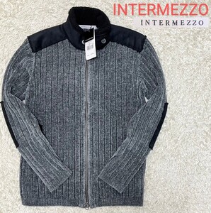 【未使用★定価29,000円】Мサイズ INTERMEZZO フェイクムートン切替フルジップニットセーター/グレー◆リブ編み☆インターメッツォ (11)