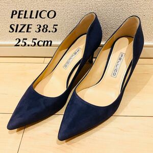 【美品】PELLICO ペリーコ パンプス スエード ネイビー 紺色 ブルー系 ポインテッドトゥ ピンヒール イタリア製