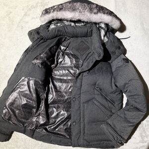 S位★MONCLER W VUIVRE モンクレールダブリュー ダウンジャケット ヘリンボーン エルボーパッチ 着脱フード 2way ファー 取外し可 メンズ 0