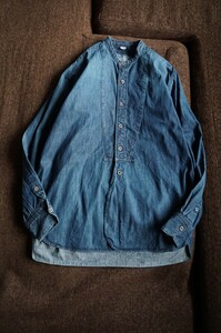 ★22年購入×定価4.3万円×ウオッシュ加工◎ココナッツボタンも可愛い藍染のデニム シャツ★45rpm 45R メンズも チュニック インディゴ染め