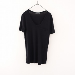 アレキサンダーワン T ALEXANDER WANG *Uネック半袖Tシャツ*XS黒ブラック無地ショートスリーブカットソー(33-2404-12)【22D42】