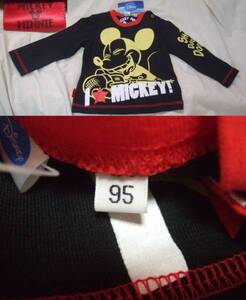 MICKEY MOUSE長袖シャツ(黒,黄色柄,身長95cm)。