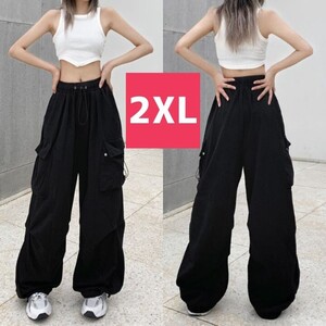 レディース ストリート カーゴパンツ 2XL ゆったり 大きめ カモパンツ 黒