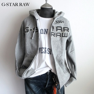 【G-STAR RAW ジースターロゥ / オランダ】Safari掲載ブランド◎ 未使用 デッドストック ビッグロゴ スウェットパーカー XL グレー!!