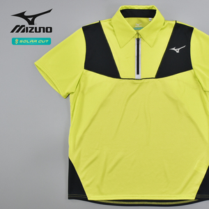 送料300円│MIZUNO ミズノ ★ 32MA6171 SOLAR CUT ソーラーカット トレーニング ハーフジップ 半袖 ポロシャツ ライムグリーン メンズ M