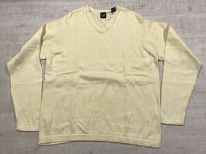 ギャップ GAP アメカジ トラッド オーセンティック 古着 綿100% vネック コットンニット セーター メンズ L クリーム色