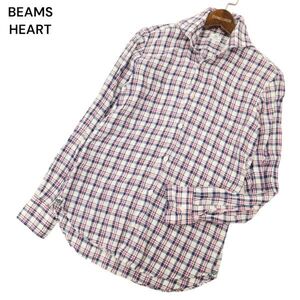 BEAMS HEART ビームス ハート 春夏 麻 リネン100％★ 長袖 チェック シャツ Sz.S　メンズ　C4T04659_5#A