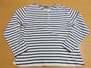 SAINT JAMES 米国バーニーズ ニューヨーク別注 ヘンリーネックバージョン フランス製 生成り× NAVY ボーダー柄バスクシャツ SIZE L 