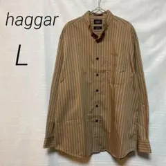 haggar NO IRON バンドカラー　ストライプ　シャツ　L