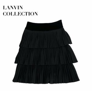 中古 ランバン コレクション LANVIN COLLECTION 膝丈 ティアードスカート 黒 ベロア パーティ レディース サイズ38