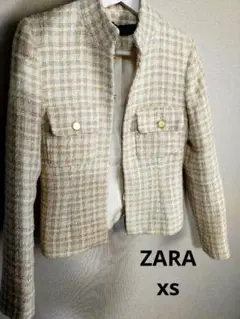 【美品】ZARA ベージュ チェック柄 テーラードジャケット