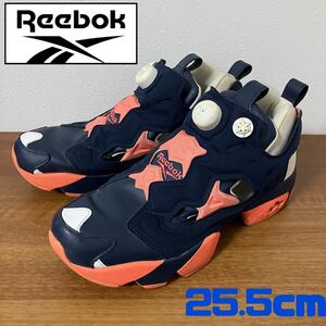 TA■ Reebok リーボック インスタポンプ フューリー スニーカー 25.5cm メンズ ネイビー×オレンジ シューズ 靴 ロゴ刺繍 スポーツ 小物