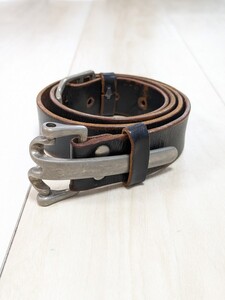 【名品】NUMBER (N)INE ナンバーナイン 初期 08AW PORTLAND 期 T字型 バックル ユーズド加工 Real Leather Belt BLACK 本革 レザー ベルト