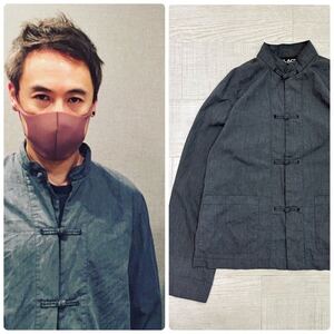 希少 BLACK COMME des GARCONS ブラック コム デ ギャルソン JONIO ジョニオ 着用 チャイナ シャツ ジャケット JACKET 染色加工 size L 611