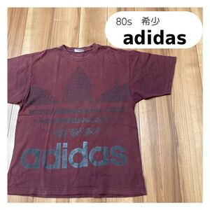 80s 希少 adidas トレフォイル 半袖 Tシャツ ビッグプリントロゴ ヴィンテージ パープル USA企画 サイズL 玉mc1864