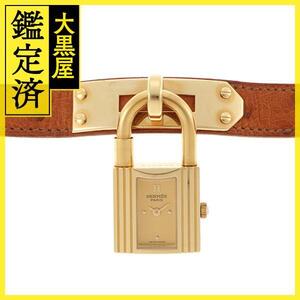 HERMES エルメス 腕時計 ケリーウォッチ KE1.201 ゴールドメッキ/オストリッチ ○Z刻印 ゴールド文字盤 クオーツ【472】SJ