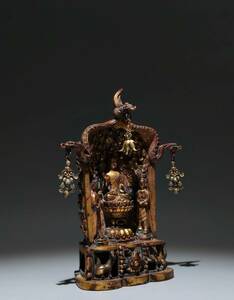 永し 中国唐物 唐代 青銅器 金塗 仏龕 佛像 仏教 置物擺件 古美術品 時代物 古董品 収集 中国唐物 旧家蔵出 【2454】