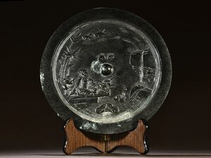 【安】宋時代 青銅器 人物紋黒漆古銅鏡 中国古美術 古置物 古擺件 古董品 古美味 骨董品 286