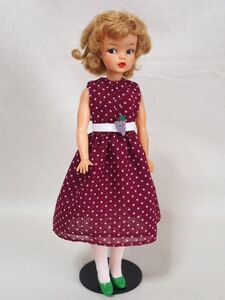 Doll Dressing♪ハンドメイド タミーちゃんサイズお洋服セット人形アウトフィット/衣装/ドット柄ワンピース/ドレス/ベルト/ドール服/レトロ