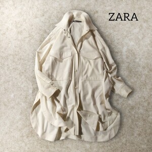 48 【ZARA】 ザラ ビッグサイズ ゆったり オーバーサイズ 長袖 シャツ ワンピース M 白 ホワイト ベージュ サファリ 無地 シンプル 秋冬