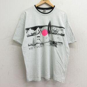 XL/古着 フルーツオブザルーム 半袖 ビンテージ Tシャツ メンズ 90s ヨット キーウエスト クルーネック 薄グレー 霜降り他 24jul15 中古