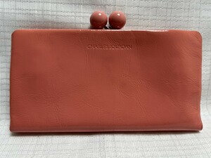 ☆美品☆シャルルジョルダン/長財布可愛いがま口牛革エナメルサーモンピンク