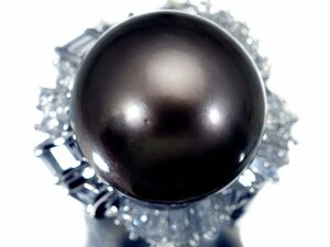 1円～【ジュエリー極】鑑付 超大粒存在感！南洋ブラックパール15.3mm＆天然ダイヤモンド1.63ct 超高級Pt900リング a1385rulm【送料無料】