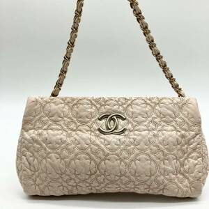 希少 美品 CHANEL シャネル カメリア マトラッセ ココマーク チェーンバッグ アクセサリーポーチ ハンドバッグ ラムスキン