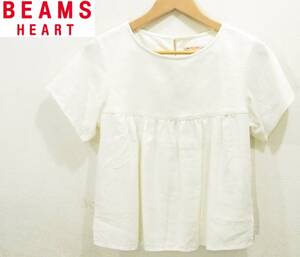 SALE 送料450円~(即決は送料無料)beams heartリネン トップス白フリーTシャツ半袖カットソー レディース生成りクリーム ホワイト ビームス