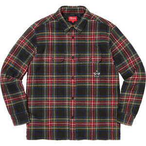 美品 21AW Supreme Quilted Plaid Flannel Shirt Lサイズ キルティング プレイド フランネル シャツ Black ブラック