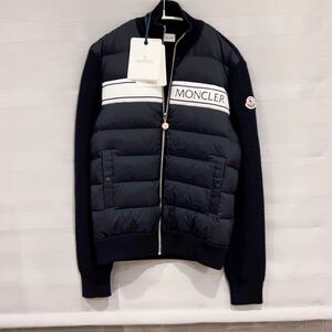 未使用 正規品 MONCLER Cardigan Mens 2022SS ネイビー モンクレール ロゴワッペン付 ダウン ジップアップカーディガン