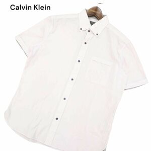 Calvin Klein カルバンクライン ジャガード★ 半袖 ボタンダウン ストライプ シャツ Sz.XL　メンズ 大きいサイズ ビジカジ　C4T06108_6#A