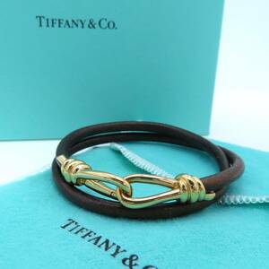 【送料無料】 未使用 希少 Tiffany&Co. ティファニー ゴールド ノット ダブル ブレイド レザー ブレスレット 750 K18 パロマピカソ YO13