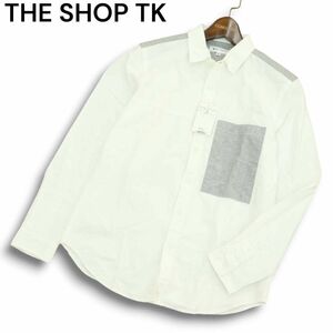 【新品 未使用】 THE SHOP TK タケオキクチ 通年 切替デザイン★ 長袖 シャツ Sz.M　メンズ 白　A4T09236_8#C