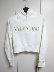 ヴァレンティノ VALENTINO パーカー クロップドパーカー プルオーバー ロゴ スパンコール 白 レディース S 1B3MF18V7CK ZAOAOZLL