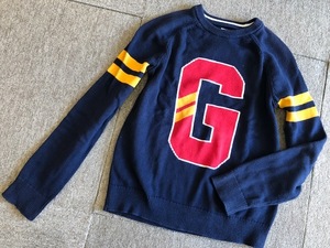 ★GAP Kidsギャップロゴ袖ライン長袖ニット150★紺