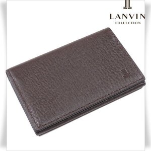 新品1円～★LANVIN COLLECTION ランバン コレクション メンズ 牛革 本革 レザー 二つ折り名刺入れ カードケース ブラウン 茶 本物◆4541◆