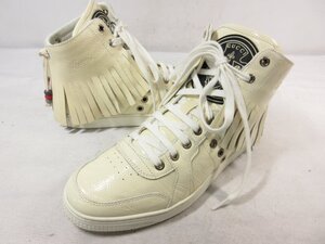 超美品 【グッチ GUCCI】 215071 エナメル フリンジデザイン ハイカットスニーカー 靴 (メンズ) size5G クリーム系 ◯30MZA6861◯