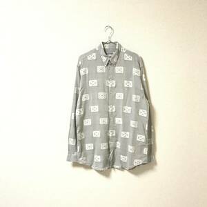 希少★EMPORIO ARMANI エンポリオアルマーニ★メンズ 総柄 メンズ 長袖 コットン シャツ カジュアルシャツ グレー系 size M