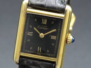 1円 稼働品★正規品 Cartier カルティエ 5057001 マストタンク SM ブラックダイヤル 純正ブレス ヴィンテージ レディース腕時計 SSCLG2878