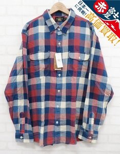 8T6899/未使用品 RRL インディゴチェック コットンリネンワークシャツ MNRRWOV16820300