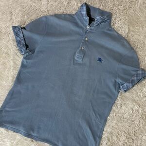 [希少/XL] BURBERRY BLACK LABEL バーバリーブラックレーベル 半袖ポロシャツ ライトブルー LL