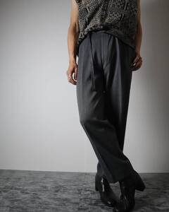 P1K184 Euro Vintage 2tuck Semi Wide Slacks Gray Spain made ユーロビンテージ 2タック ワイド とろみ スラックス 光沢 グレー W33