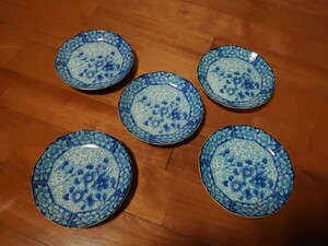 龍峰窯　藍の染付皿　中皿　５枚セット