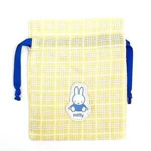 ミッフィー miffy レトロチェック 巾着袋 イエロー 小物入れ