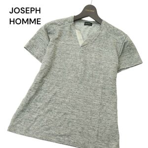 美品★ JOSEPH HOMME ジョセフ オム 春夏 麻 リネン★ 半袖 スキッパー カットソー Tシャツ Sz.46　メンズ グレー 日本製　A4T08154_7#D